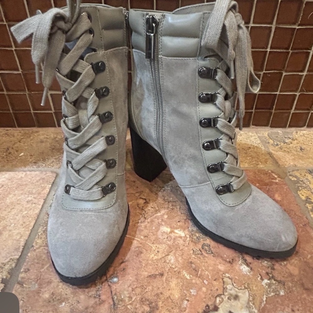 White House Black Market Gray Lace-Up Boots